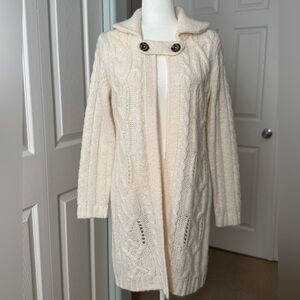 Banana Republic Cozy Cable Knit Longline Cardigan Jacket Wide Collar Open Front
